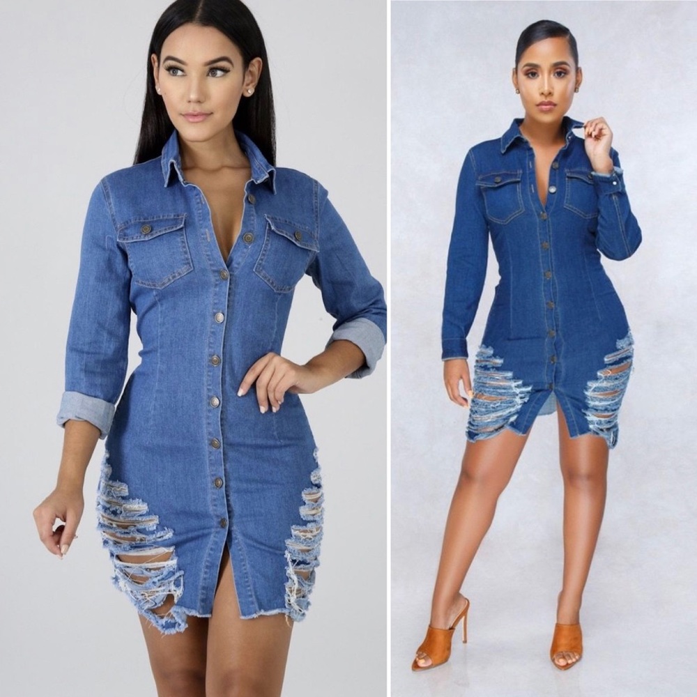 Distressed Denim  Stretch Mini